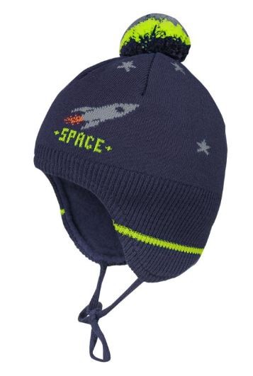 Mini Mütze, Intarsia, Space, Pompon