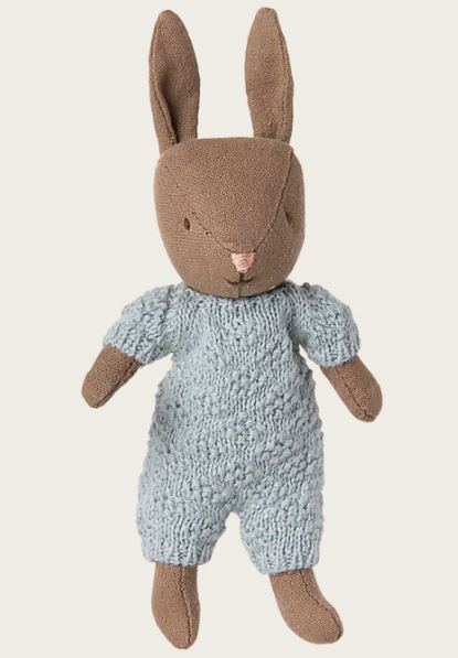 Kaninchen, Mikro Braun, Blauer Strickanzug
