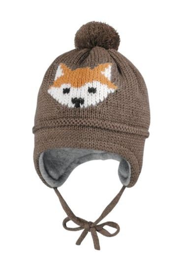Mini Mütze, Intarsia, Fuchs, Pompon
