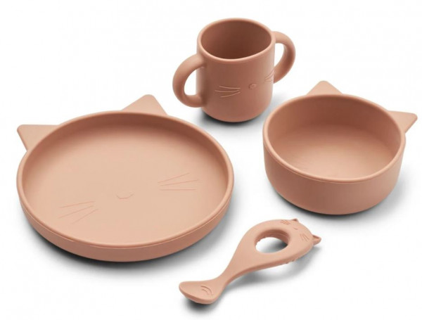 Silikon Geschirr-Set "Vivi", Cat dark rose