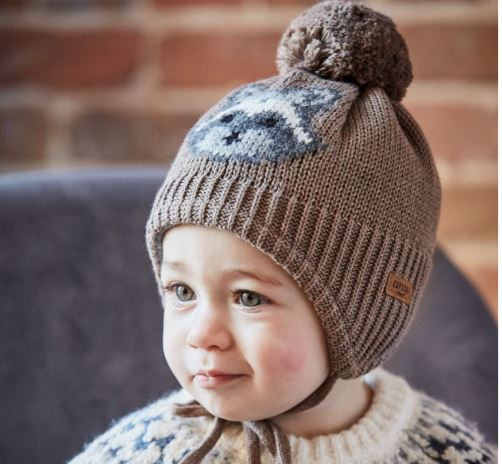 Baby Mütze, ausgenäht Braun Waschbär