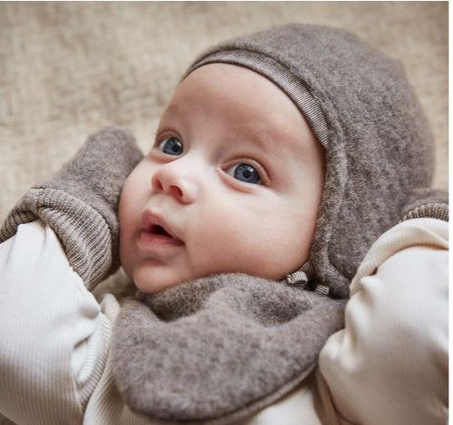 Baby Mütze, 100% Wolle Fleece braun