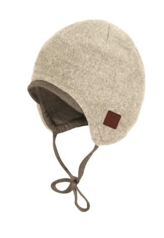 Baby-Mütze, GOTS Wollfleece düne/kastanie