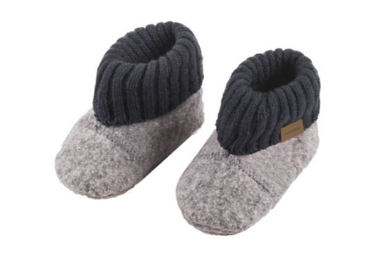 Hüttenschuhe Anti-Rutsch-Sohle 100% Wolle anthrazit