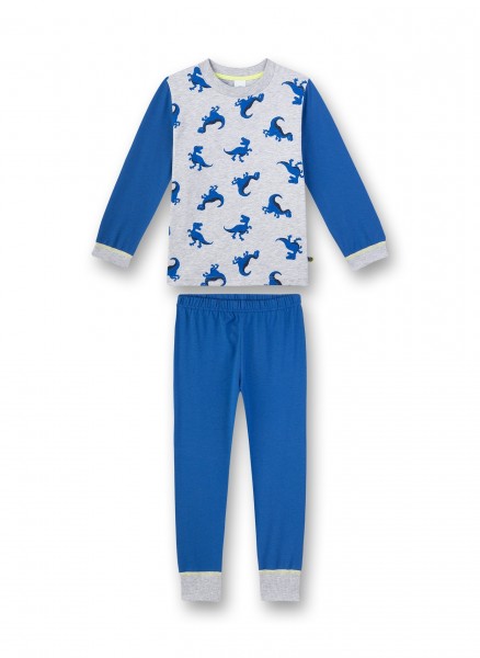 Sanetta, Schlafanzug lang in blau/grau mit Dinomotiven, 60Grad waschbar, Oeko-Tex 100