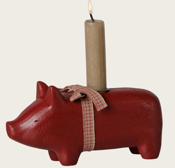 Holzkerzenhalter Schwein, Mittel rot