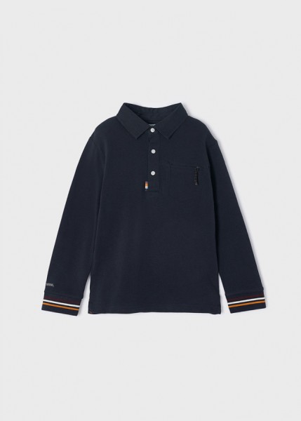 Polo langarm, marinblau