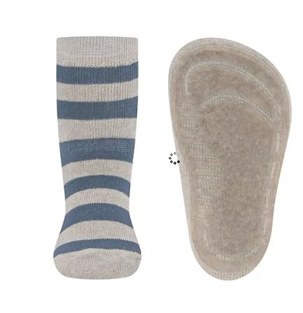Stoppersocken Beige/Streifen blau