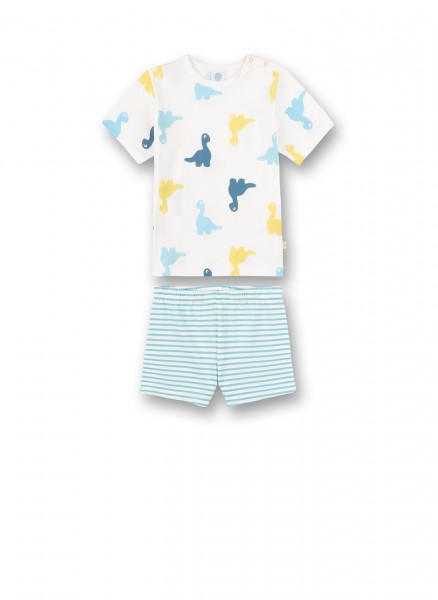Pyjama kurz "Dino", weiß/blau/gelb