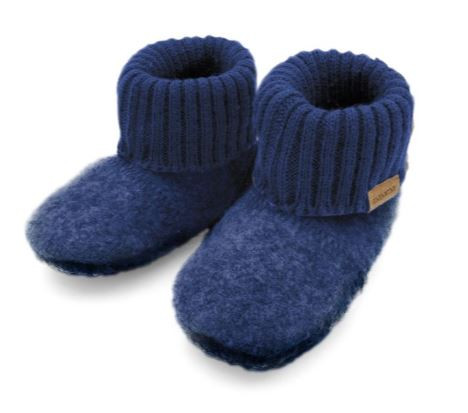 Hüttenschuhe Anti-Rutsch-Sohle 100% Wolle Blau