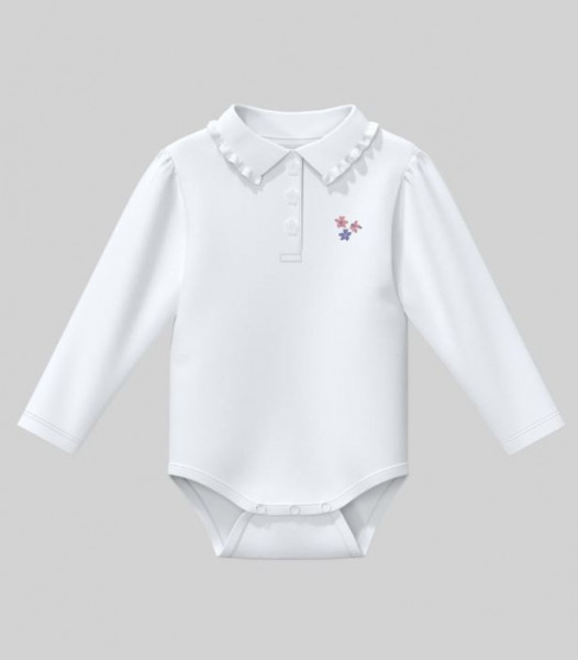 Langarmbody mit Polokragen und Blumen