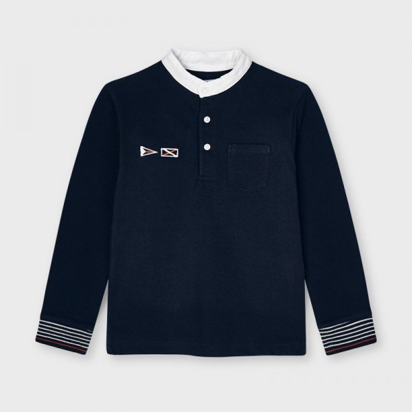 Polo Shirt langarm Mao-Kragen, marinblau