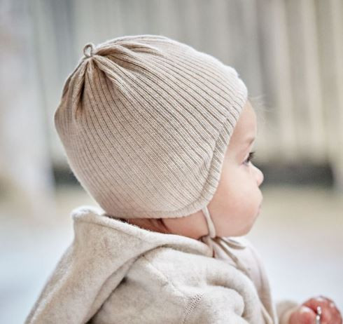 Baby Mütze, Jerseyfutter Beige