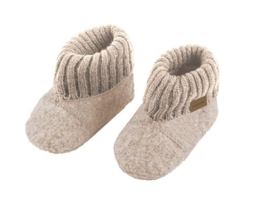 Hüttenschuhe Anti-Rutsch-Sohle 100% Wolle Beige