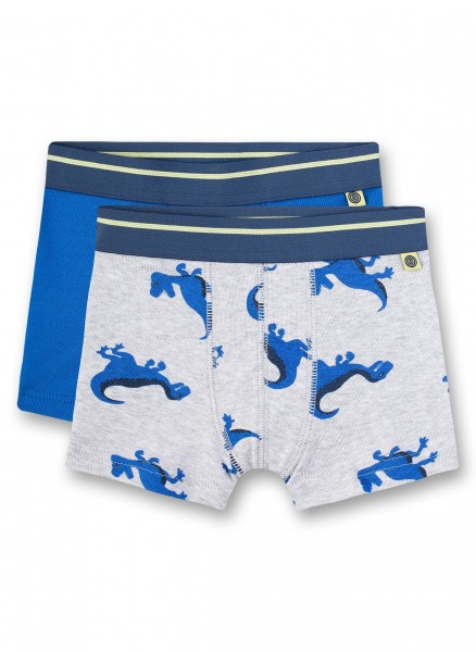 Sanetta, Doppelpack Jungen-Shorts, graumelange mit Dino-Motiv und blau