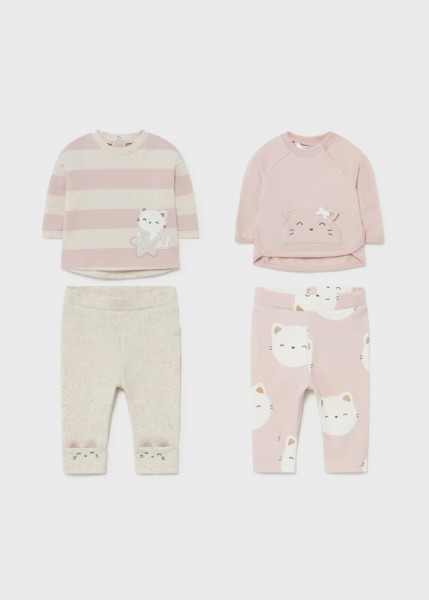 Shirt langarm "cat", rosa/beige