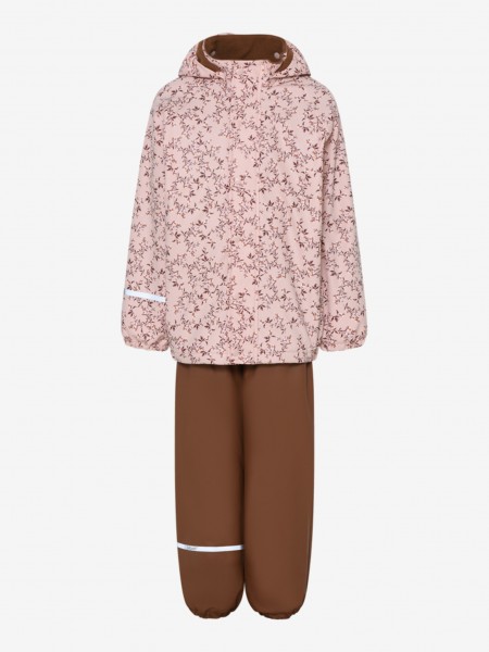 Regenanzug "Blumen" Set Hose Jacke mit Fleece, peach whip