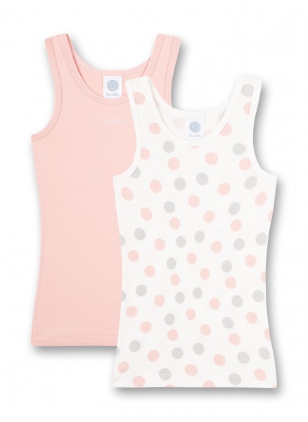 Unterhemd (Doppelpack), weiß mit punkten und rosa