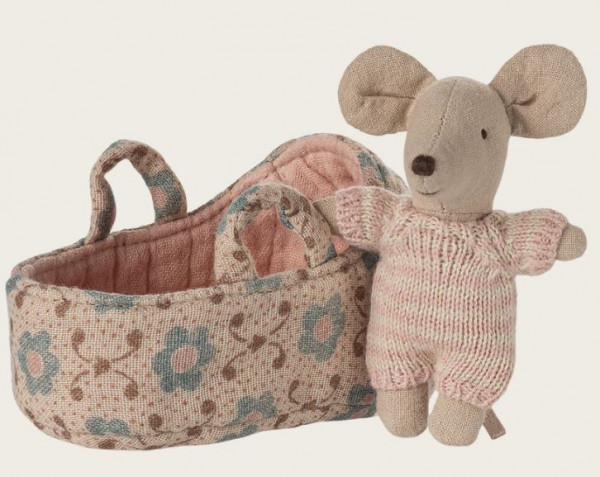 Babymaus in Tragetasche Rose