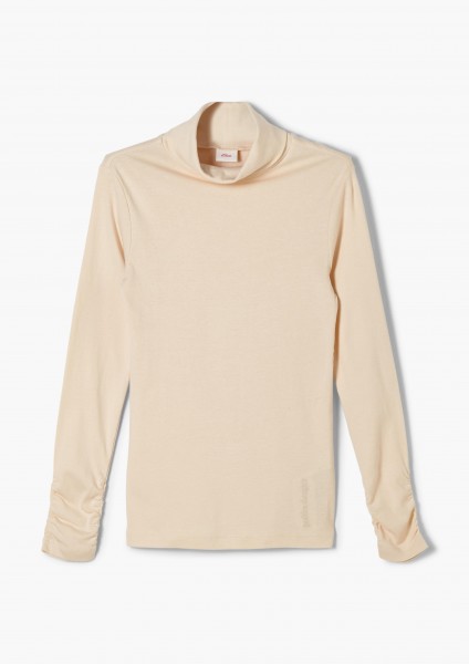Langarmshirt mit Rollkragen, helles sand