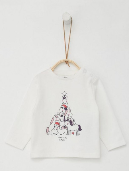 Langarmshirt Weihnachtsbaum Pony Weiß