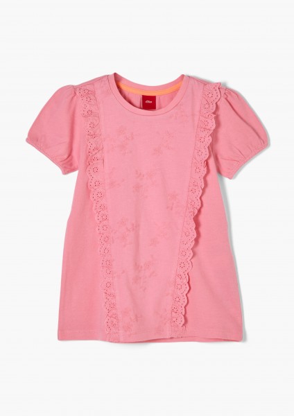 Jersey T-Shirt mit Rüschen-Detail, pink