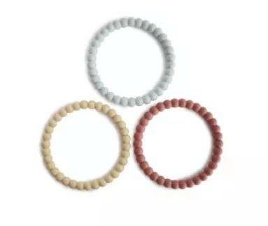 Beißring-Armbänder Silikon-Perlen, 3 Stck, mellow
