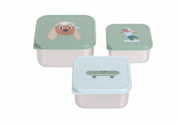 Snackbox 3er Set, Edelstahl Brotdose Tiny Team Hund