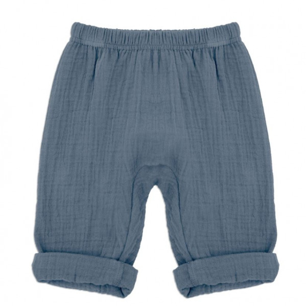 GOTS Baby Krempelhose Musselin Blau