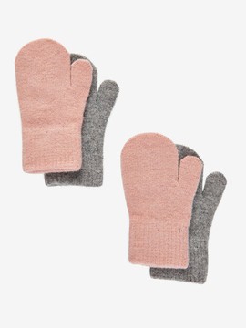 Fäustlinge 2-Pack, Rosa/Grau, 70% Wolle