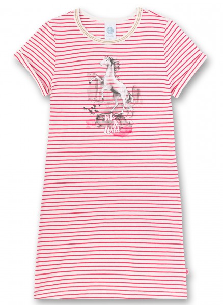 Sanetta, Nachthemd in rosa gestreift mit Pferdemotiv
