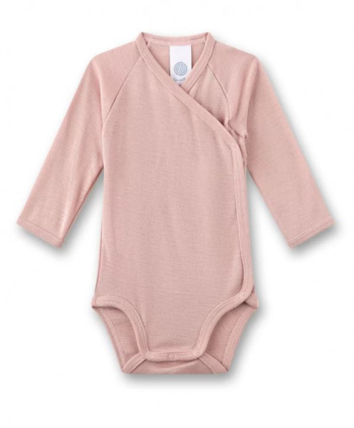 Baby-Wickelbody langarm Wolle & Seide Rose