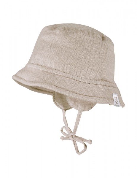BABY-Hütchen,Ohrenklappen, Musselinstoff, feder
