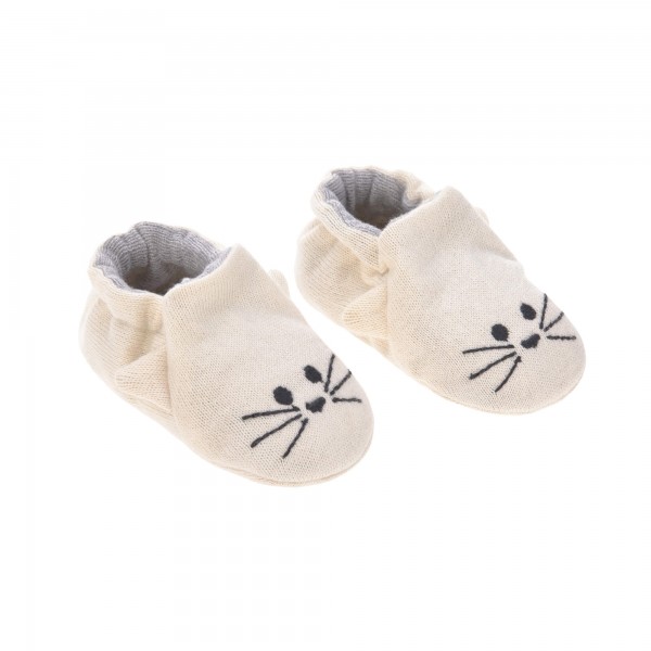Baby Erstlingsschuhe GOTS, "Katze", beige
