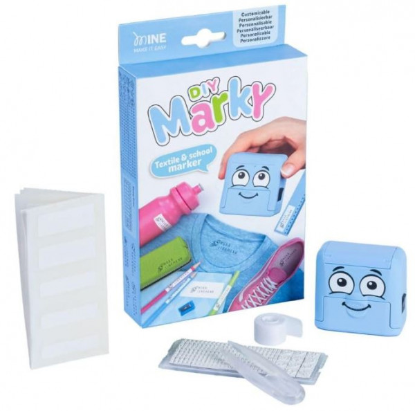 Stempel Set mit Etiketten und Thermo-Klebeband Blau-Copy