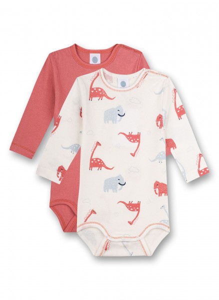 Doppelpack Body langarm, Off-White und Rosa Sleepy Saurus