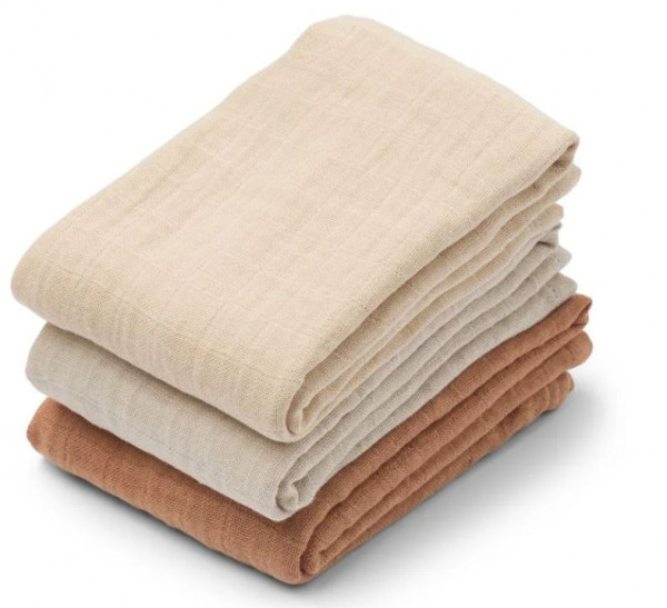 Bio Baumwollmusselin Tuch 3er Pack, 65x65 Tuscany rose mix