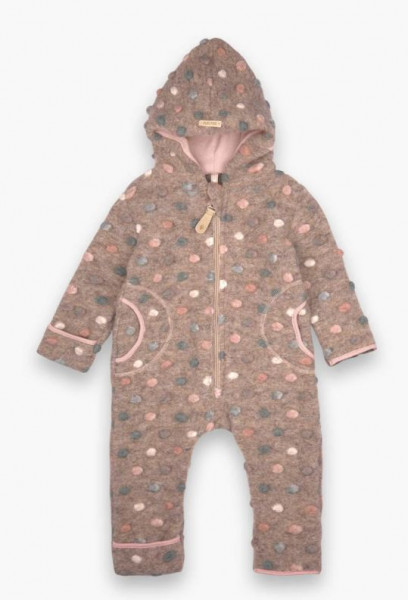 Overall 80% Schurwolle, Bio-Naturfasern, Punkte Beige/Rosa/Grün