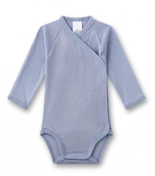 Baby-Wickelbody langarm Wolle & Seide Blau
